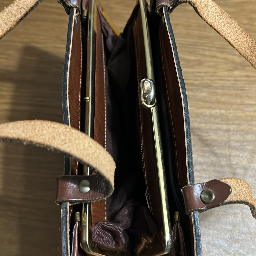 Leather vintage clutch handbag patchwork - Picture 5 of 10